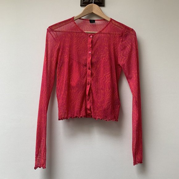 Urban Outfitters Tops - Urban Outfitters Pink Orange Mesh Button Up Top & Cropped Vest Size Large